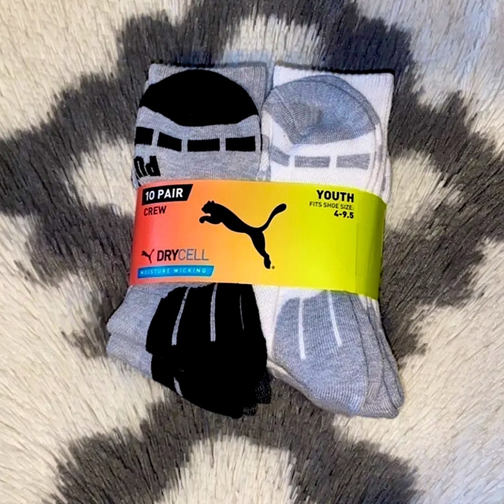 New PUMA 10Pair CREW Youth Boys 4-9.5